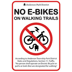 Image of sign "No E-bikes on walking trails"